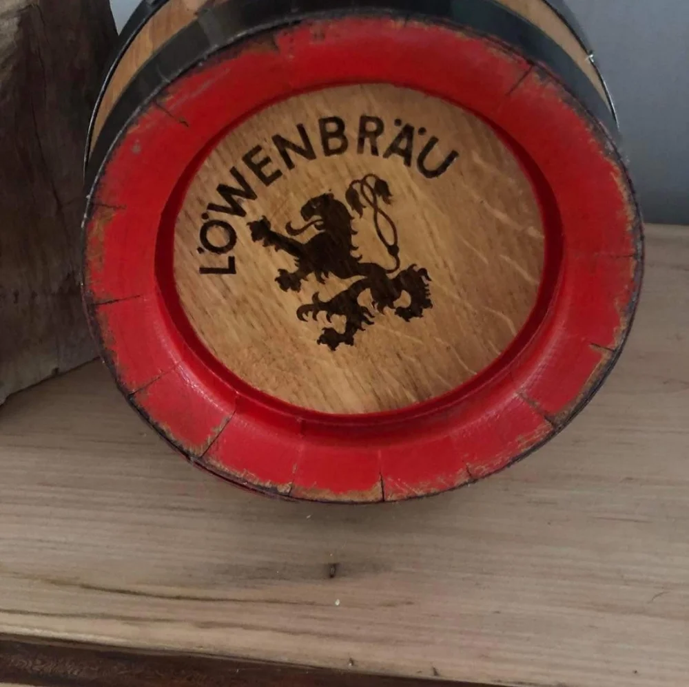 🛢️Vintage German Lowenbrau Wooden Beer Barrel Munich Germany - Picture 5 of 5